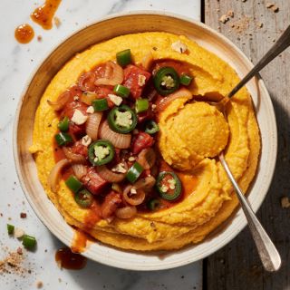 Creamy Polenta with Jalapeño Tomato Sauce